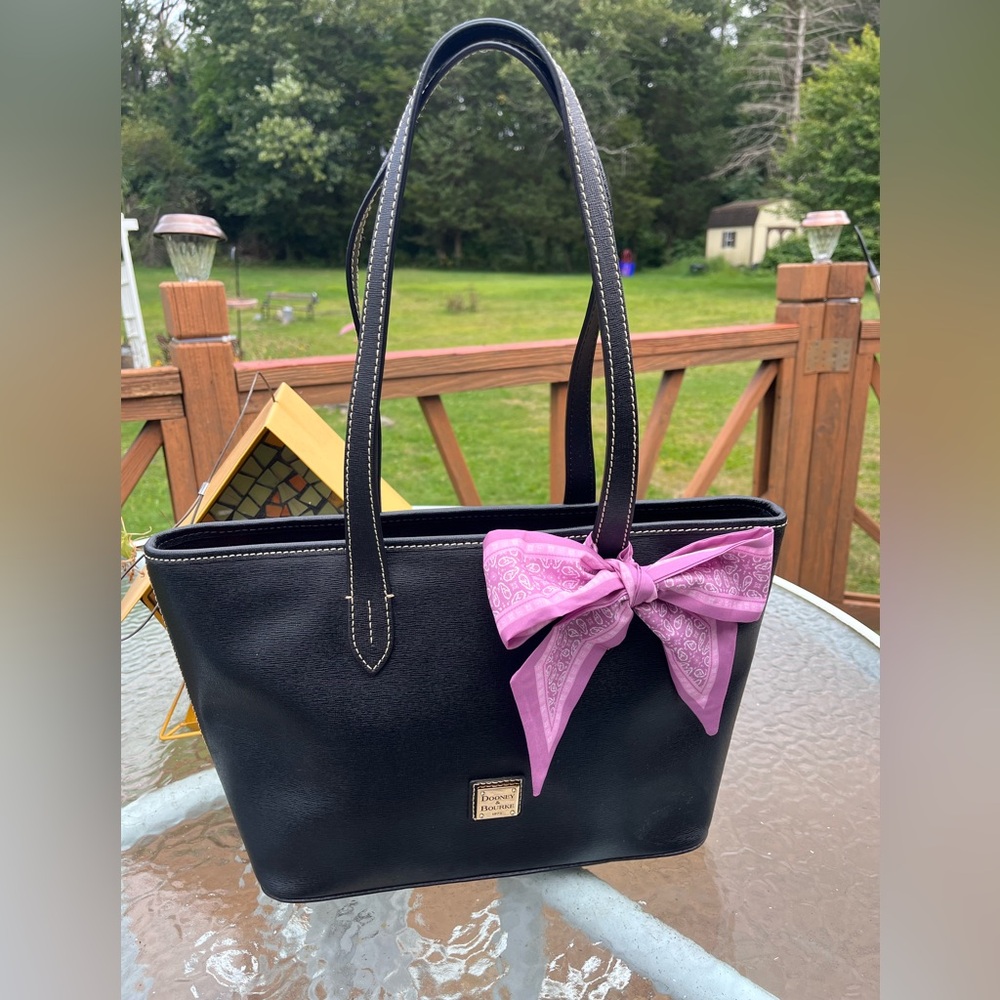 Dooney & Bourke Black Tote with Pink Twilly
